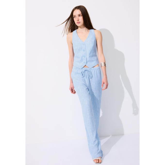 Stradivarius Soepele broek van linnenlook met metallic draad  Blauw M