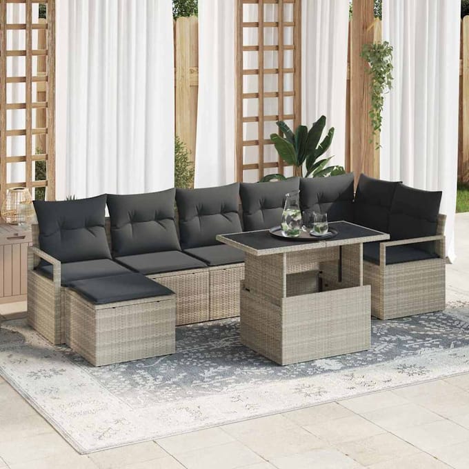 vidaXL - Tuinbank - Set - 8 - st - Lichtgrijs - poly - rattan