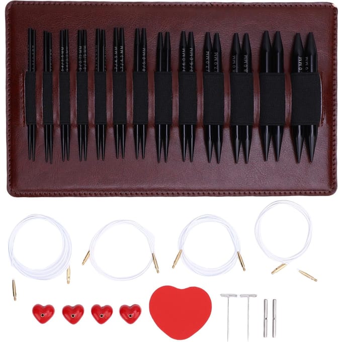 Sets d'aiguilles à tricoter circulaires interchangeables Aluminium noir pour pull 13 paires 3mm 10mm black