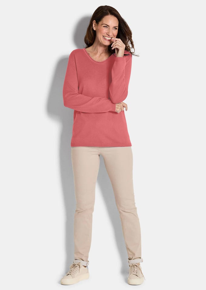 Tricot pullover van katoen en viscose - koraalrood - Gr. 48 van Goldner Fashion