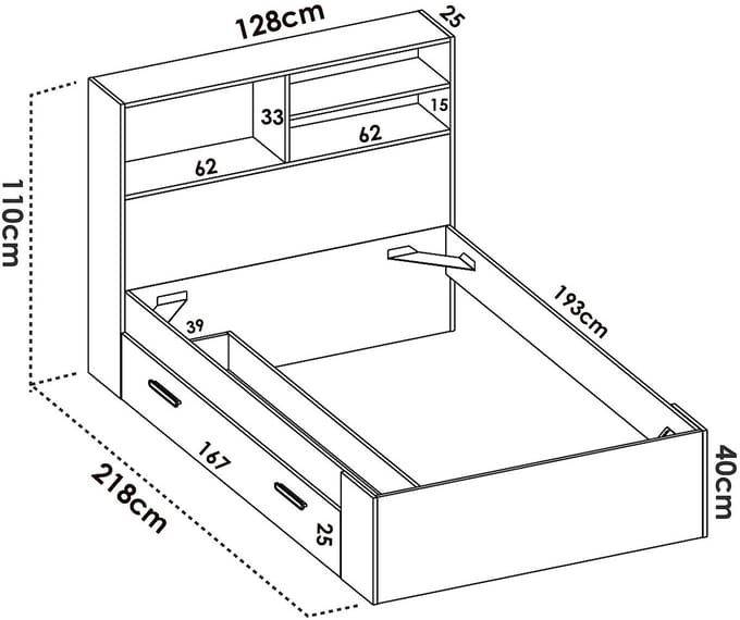 Vente-unique Bedframe hout antracietgrijs, natuurlijk licht 120 x 190 cm