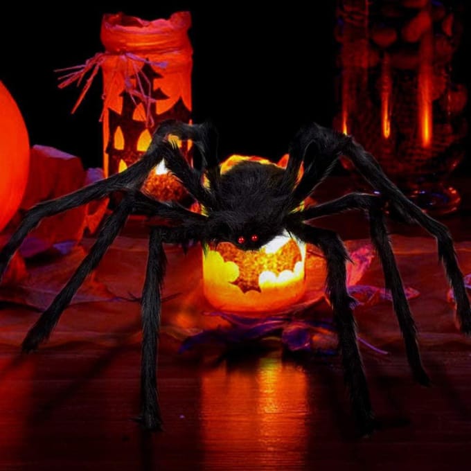 Araignée géante de 200 cm pour Halloween, décorations, accessoires, simulation réglable, suspension pour Halloween noir