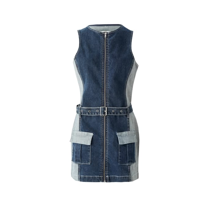 The Ragged Priest Dames Denim Ceintuur Mini Jurk (Indigo)