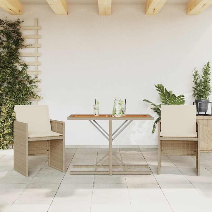 vidaXL - 3-delige - Bistroset - met - kussens - poly - rattan - beige