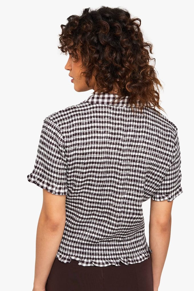 boohoo Dames Geplooide gingham crop top | Chocolate | Maat: 6