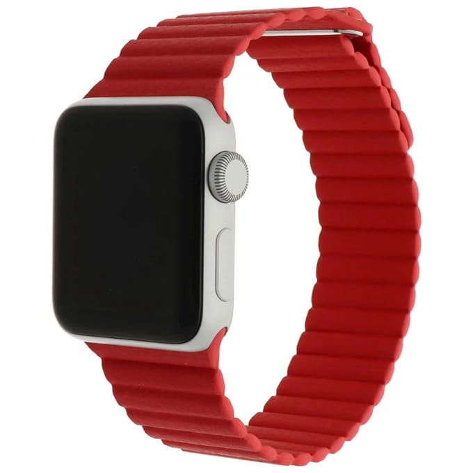 2+1 | Apple Watch Bandje - Leer - Ribbel - Rood