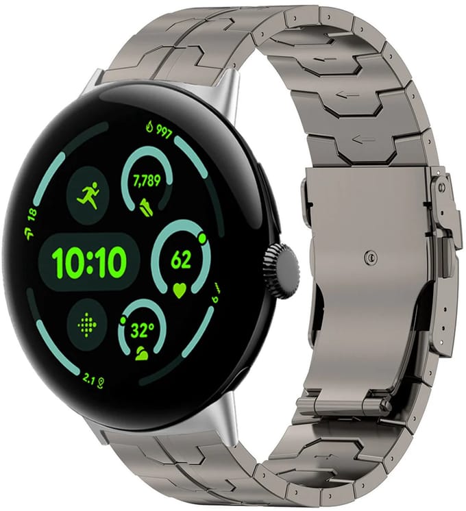 Strap-it Titanium 'Iron' bandje geschikt voor Google Pixel Watch 5 (45 mm) / 4 (45 mm) / 3 (45 mm) - Titanium kleur