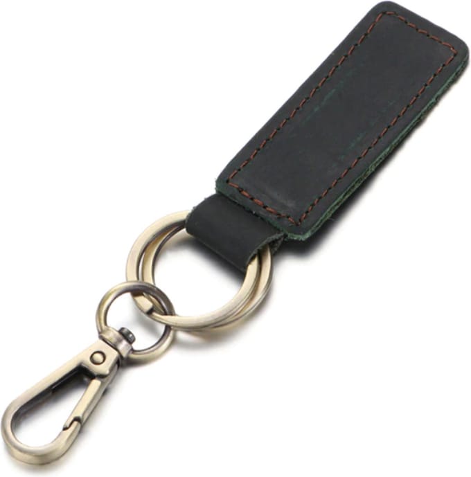 Heren Sleutelhanger met Zwart Leren Label en Musketon