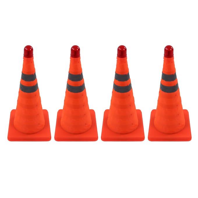 4 Pièces Cônes de Signalisation Pliables Orange Réfléchissants Pop Up Pliables Construction Stationnement Sécurité Cône avec Lumière LED 18 pouces red