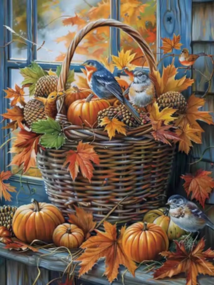 Diamond painting Mand vogels herfst 30x40cm vierkante steentjes