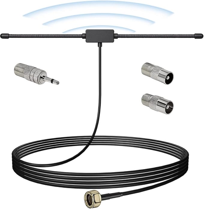 Radio Antenne - Draadantenne DAB - FM Ontvangst Verbeteren - Universele Adapters - 3 Meter Kabel - Zwart