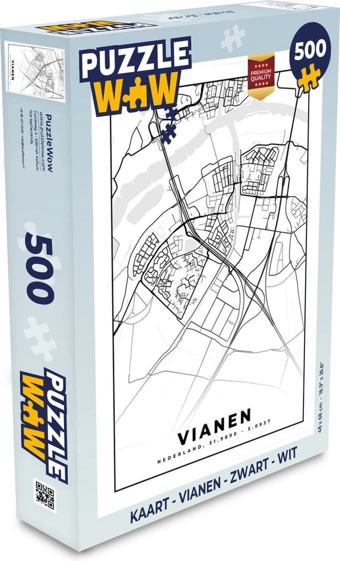 Puzzel Kaart - Vianen - Zwart - Wit - Legpuzzel - Puzzel 500 stukjes