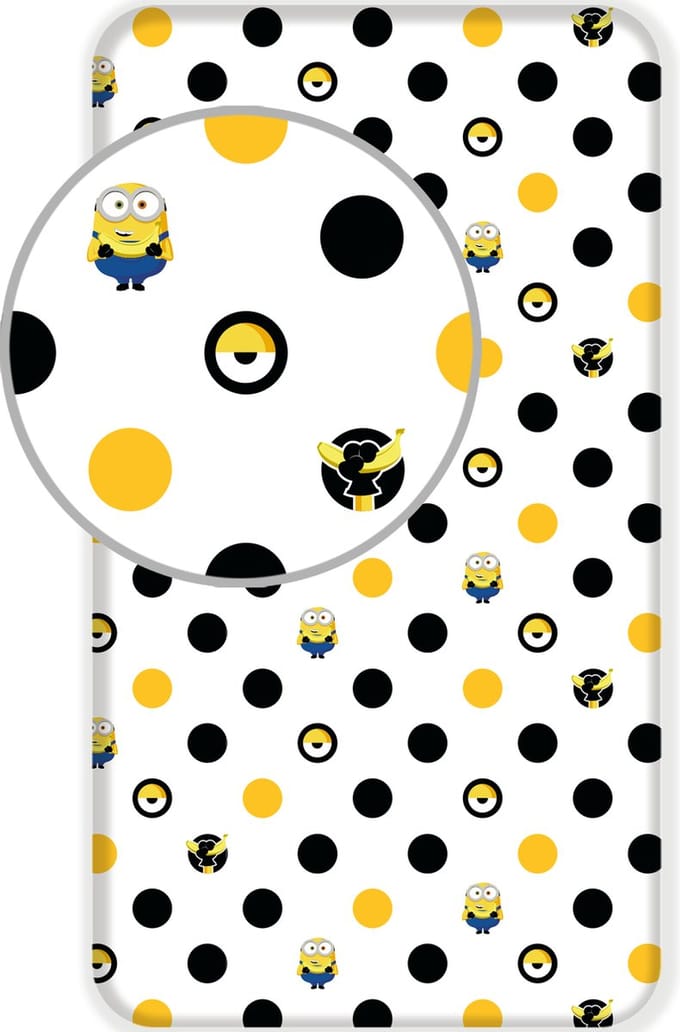 Minions 2 Hoeslaken Dots - Eenpersoons - 90 x 200 cm - Wit