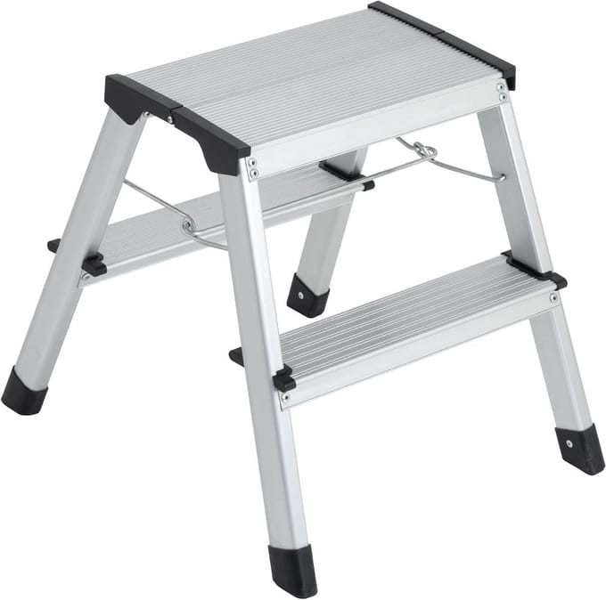 GIERRE STYLO Dubbele klimkruk van aluminium, 1 trede + tafelblad