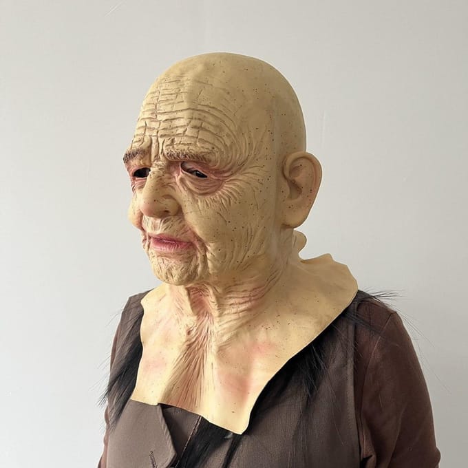 Masque facial en latex de vieille femme ridée One size fits all adults beige
