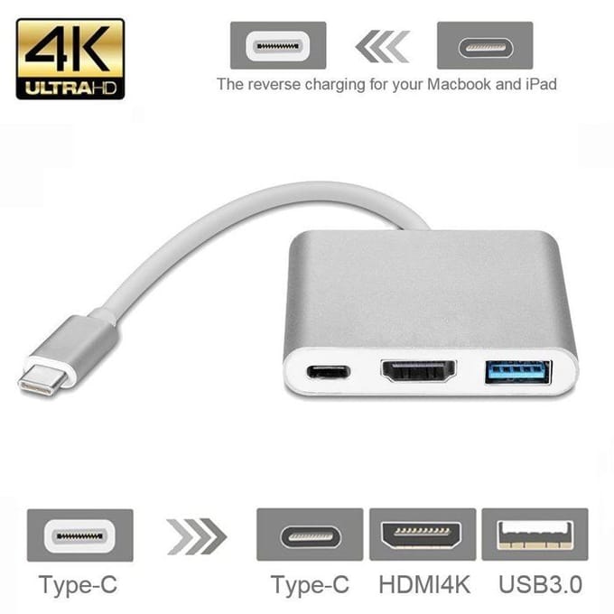 USB-C multipoortadapter naar USB, USB-C (USB PD), 4K HDMI-compatibel Zilver