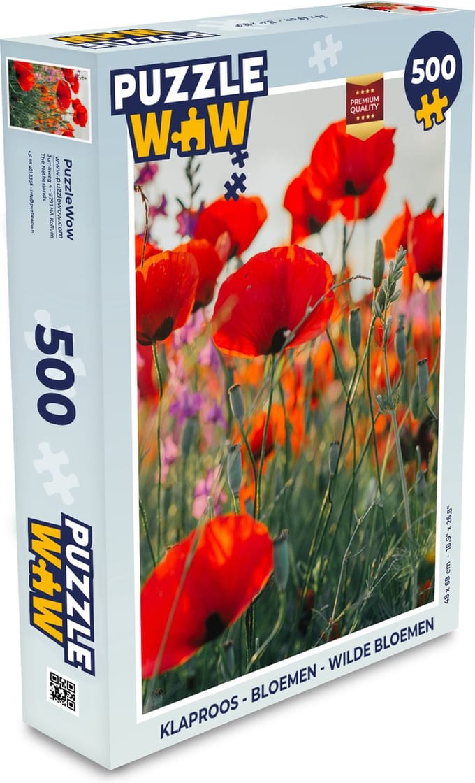 Puzzel Klaproos - Bloemen - Rood - Paars - Weide - Legpuzzel - Puzzel 500 stukjes