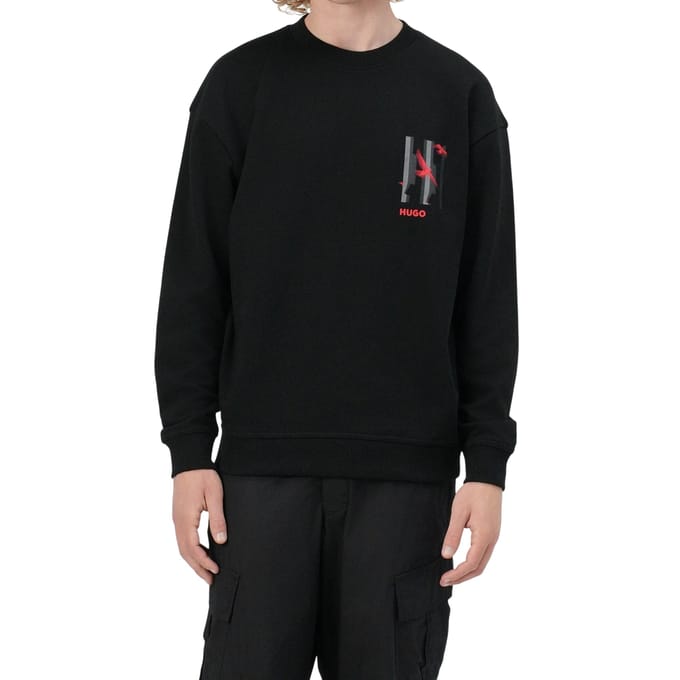 Hugo Heren Drop Shoulder Regular Sweatshirt met grafische print (Zwart)
