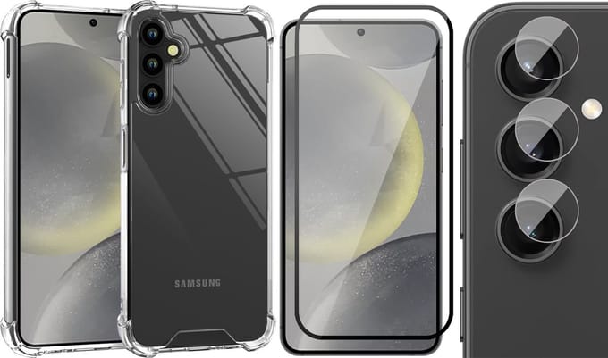 Hoesje geschikt voor Samsung Galaxy S24 Plus - Screenprotector Volledig Dekkend Glas & Camera - Shockproof Transparant