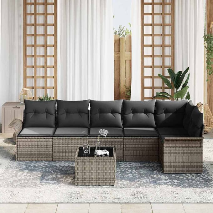 vidaXL - Tuinbank - Set - 7 - st - Grijs - poly - rattan