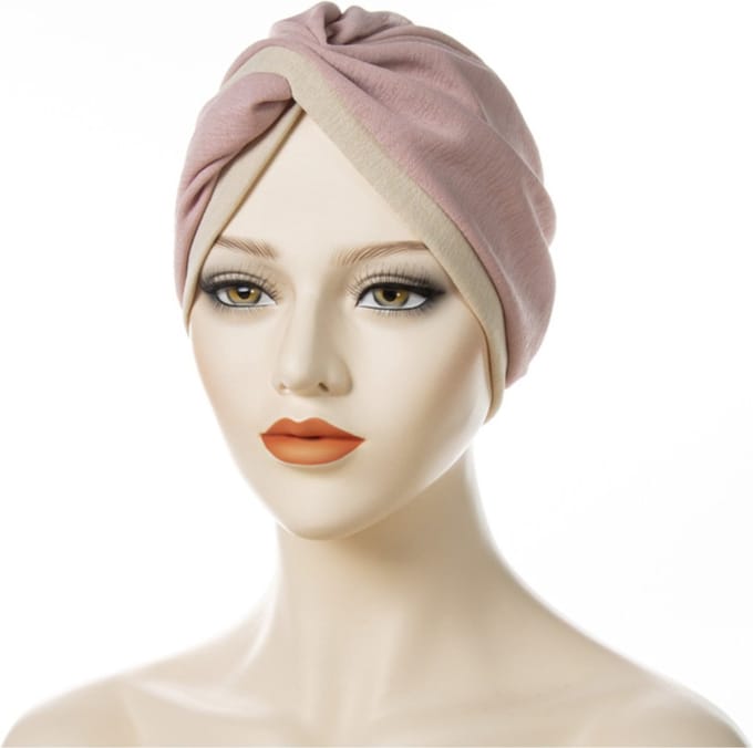 Cabantis 2 color Hijab - Hoofddeksel - Islamitisch - Tulband - Muts - Chemo - Beige & Pastelroze