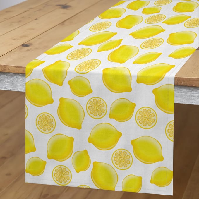 ABAKUHAUS Citroenen Tafelloper – Geel/Wit, 40x180 cm – Polyester