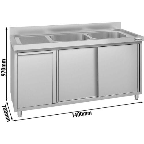 GGM Gastro Spülschrank ECO - 1400x700mm - mit Abfallbehälter & 2 Becken rechts