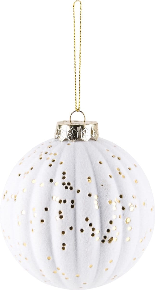 Dekoratief | Hanger bal 'Flocked', wit/goud, stof, 10x10x10cm | A245343
