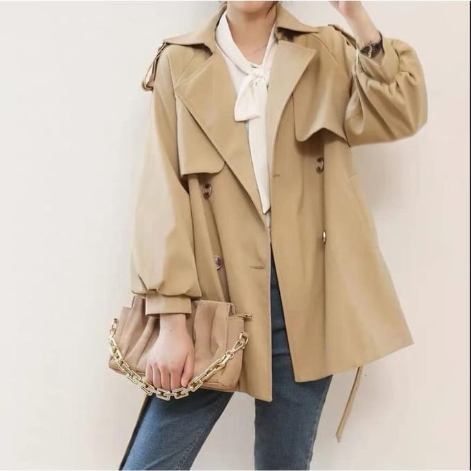 Trenchcoat Dames Kort Lente en Herfst Nieuw Klein Jasje Jas M beige