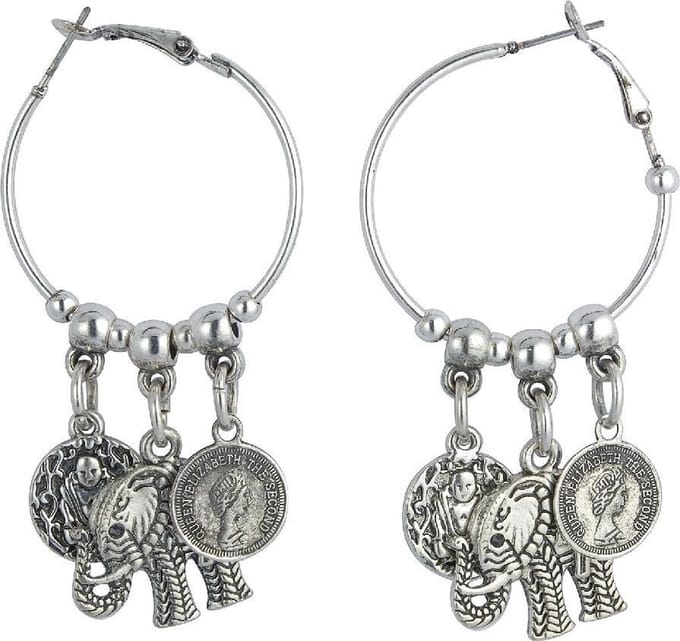 Behave - Oorbellen - Oorringen met olifant en munt hanger - 7 cm
