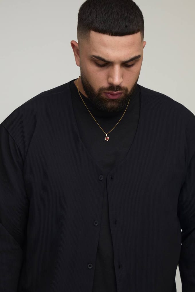 Plus geplooid oversized boxy kraagloos overhemd | Black | Size 2XL