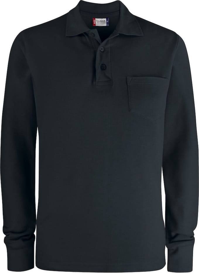 Clique Basic Polo Pocket L/S 028235 - Zwart - XS