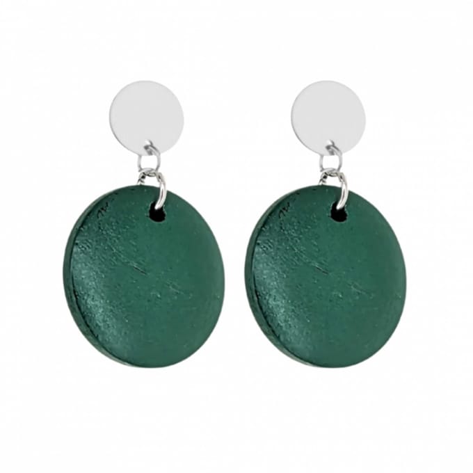 Clip oorbellen- Hout- Groen- 2.5 cm