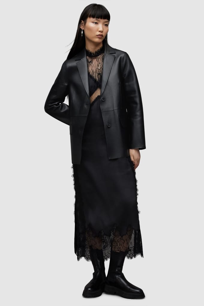 AllSaints Corinna Bonded Blazer Black Größe: 12 | Lederjacken Outlet | Damen | Schwarz