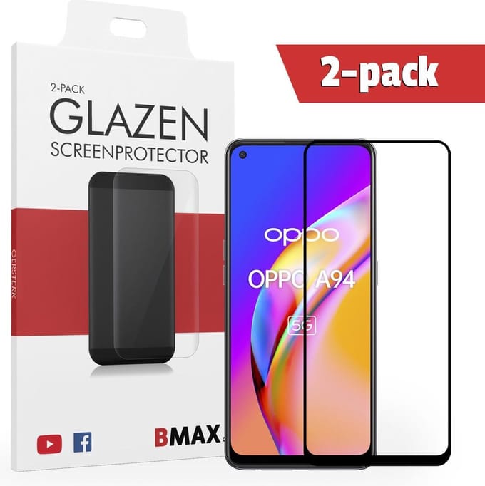2-pack BMAX geschikt voor OPPO A94 screenprotector van gehard glas - Beschermglas - Tempered Glass - Glasplaatje - Screenprotector - Full Cover