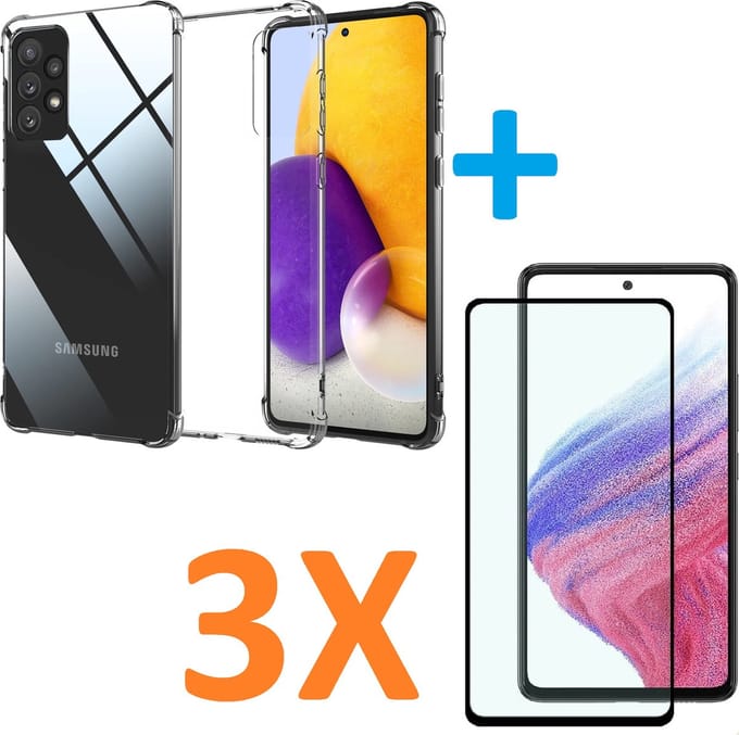 Anti-Shock silicone hoesje Transparant met 3 Pack Full Tempered glas Screen Protector Geschikt voor: Samsung Galaxy A53 5G
