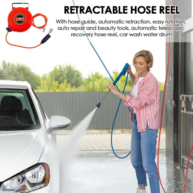 Uittrekbare Luchtslang - Compressorhaspel Slang - Werkplaats Organisatie - Automatische Terugloop - 6 Meter - Rood