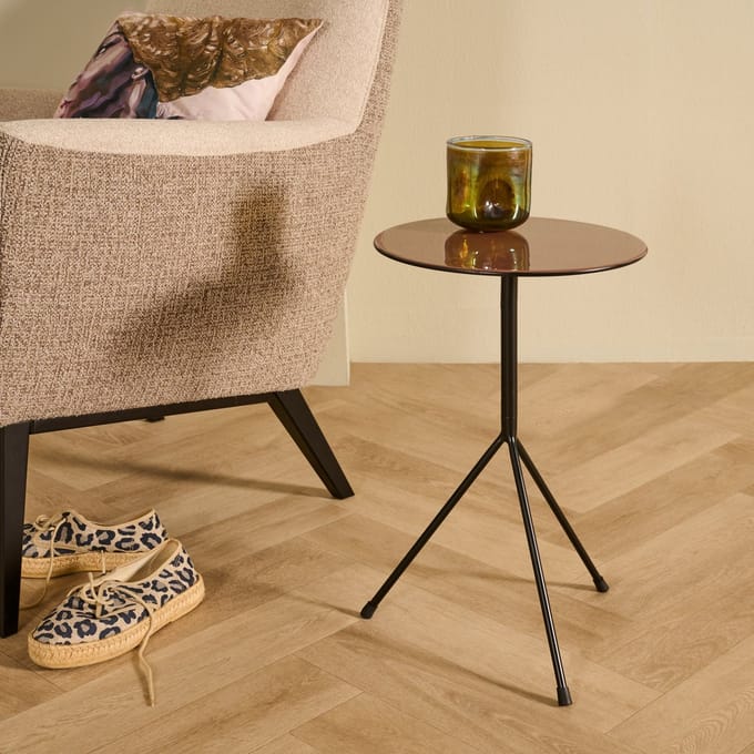 Ronde Bijzettafel Coup - Metaal Donkerbruin Blad Zwart Onderstel