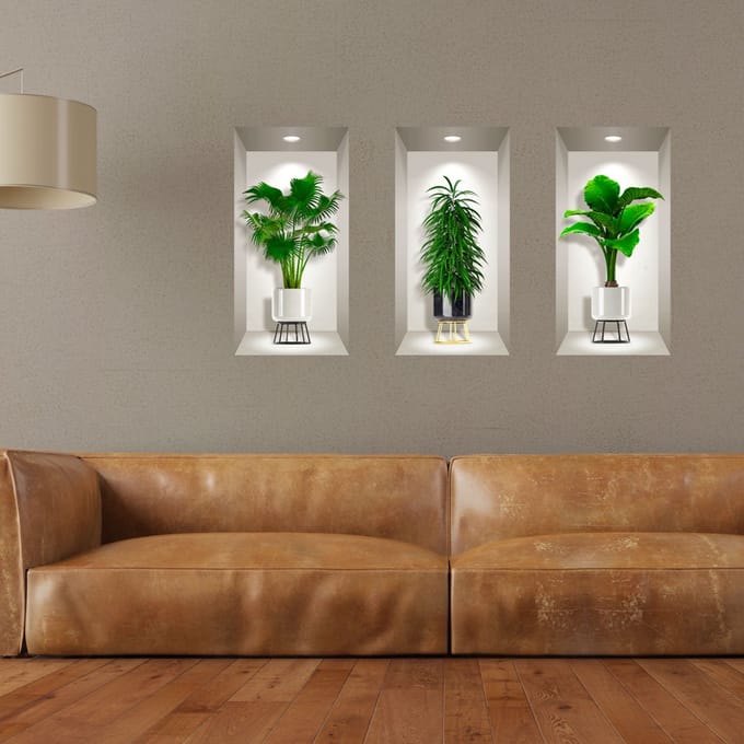 3D-plantensticker in mooie vaasjes, 60 x 90 cm