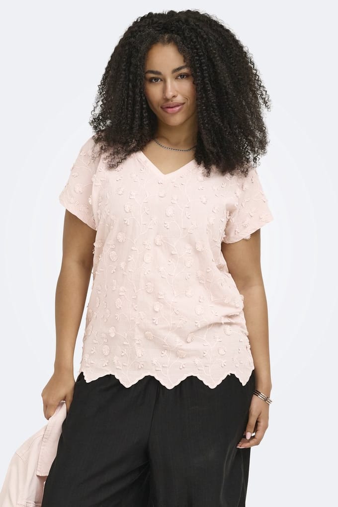 ONLY CARMAKOMA - CARLULU LIFE S/S V-NECK TOP BOX JRS - Dames - Blouses