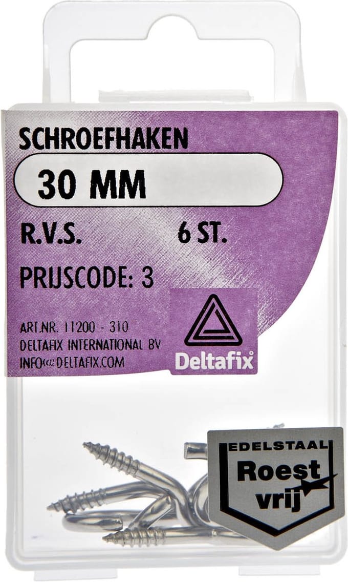 Deltafix schroefhaak r.v.s. a2 30 mm 6 st.