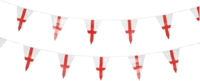 Smiffys - England Flag Triangle Bunting Feestdecoratie - Wit/Rood