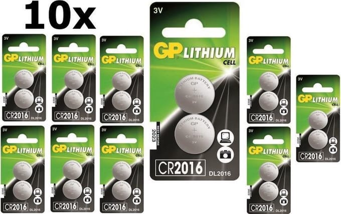 20 Stuks (10 Blisters a 2St) - GP CR2016 Professional Electronics 3V 90mAh Lithium knoopcel