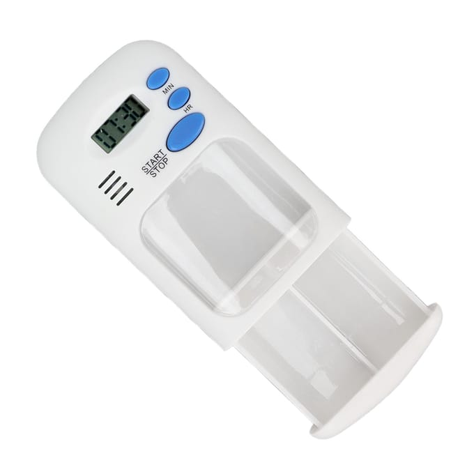 Slimme Pillendispenser Draagbaar Automatisch 2 Vakken Pillenorganizer met Alarmherinnering voor Reizen Thuis white