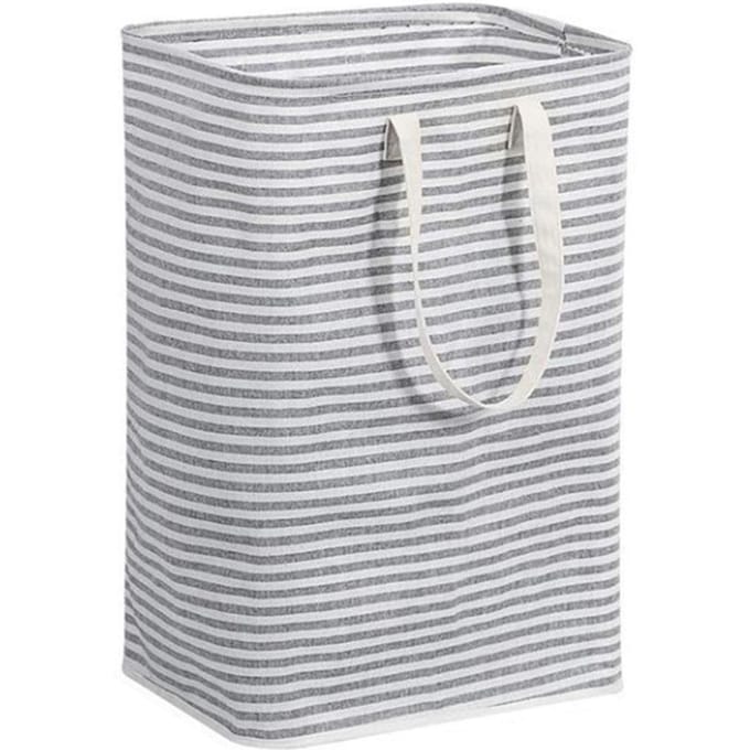 72L Wasmand Opvouwbaar Grijze Streep Signature Katoen Wasopbergmand voor Thuis white