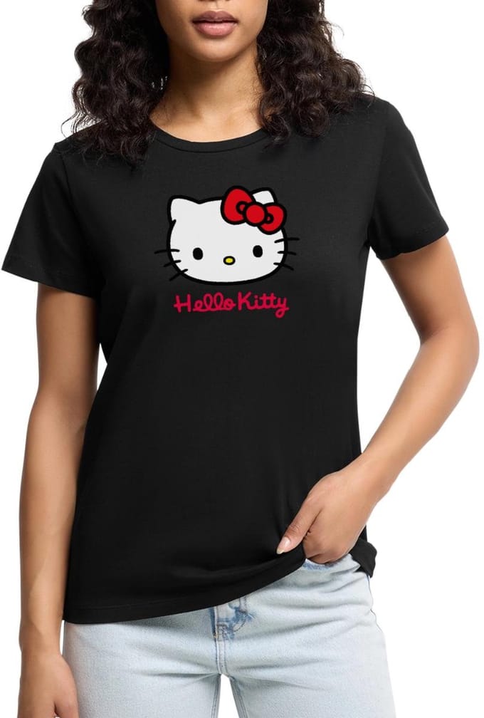 Hello Kitty Klassiek Portret Hello Kitty Tekst Premium T Shirt Dames