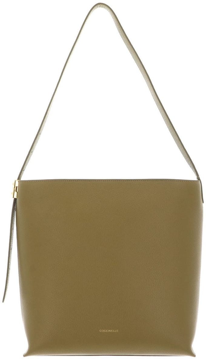 COCCINELLE Leren schoudertas handtas C-Me Lock Handbag Grained Leather Seagrass kaki