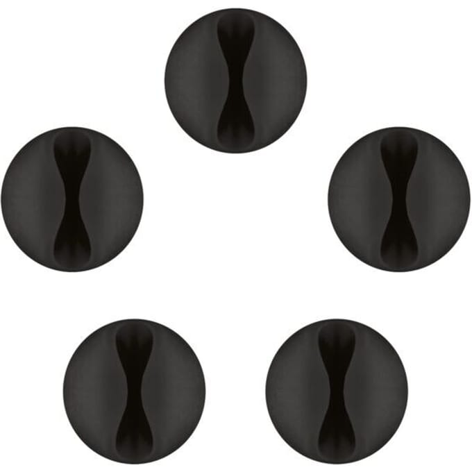 Goobay Mini-kabelclips zwart 5-delige set met 1 sleuf, verwijderbaar, voor kabels tot 7,8 mm, zelfklevend voor het bureau