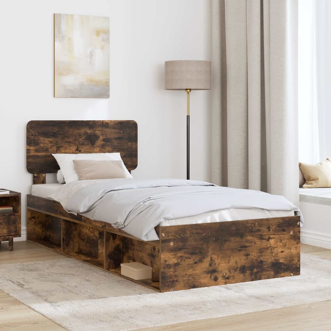 vidaXL - Bedframe - Gerookt - eiken - 90 - x - 200 - cm - Massief - grenenhout