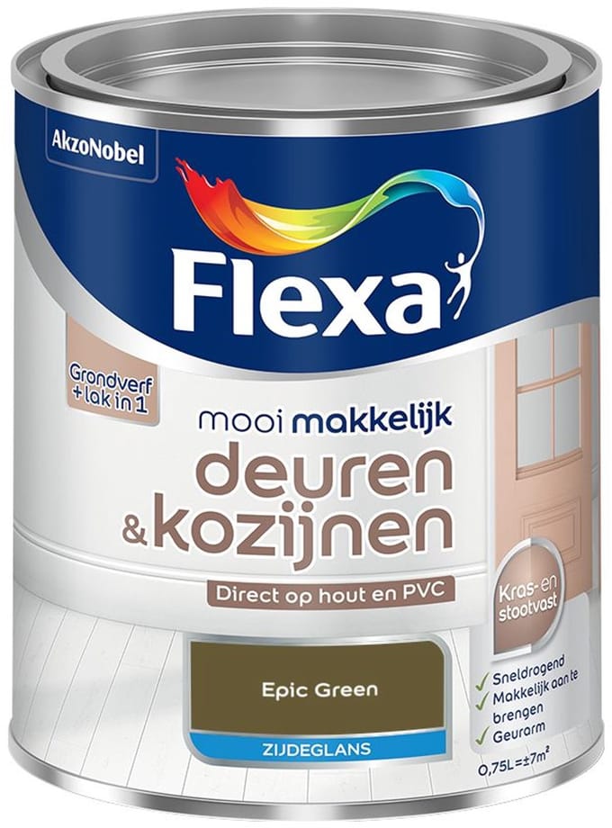 Flexa - Mooi Makkelijk Deuren & Kozijnen Zijdeglans - Epic Green - Mengverf - 750 Ml